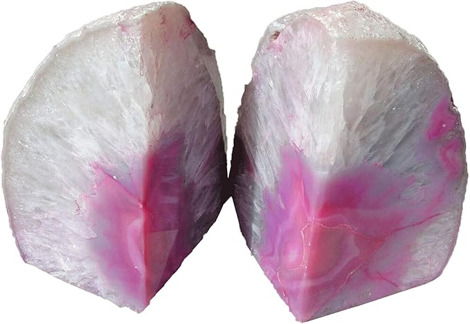 AMOYSTONE 4-6 Lbs Pink Book Stopper 1 Pair with Rubber Buffers Agate Bookends for Heavy Books Office Home Shelves Decoration