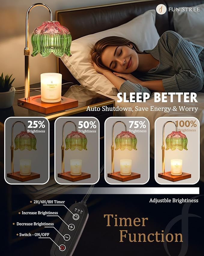 Flower Candle Warmer Lamp with Timer Dimmable, Adjustable Height Gifts for Women Mom Birthday Christmas House Warming Gifts New Home Bedroom Decor, Lotus Candle Warmer Light for Jar Candle Pink Green