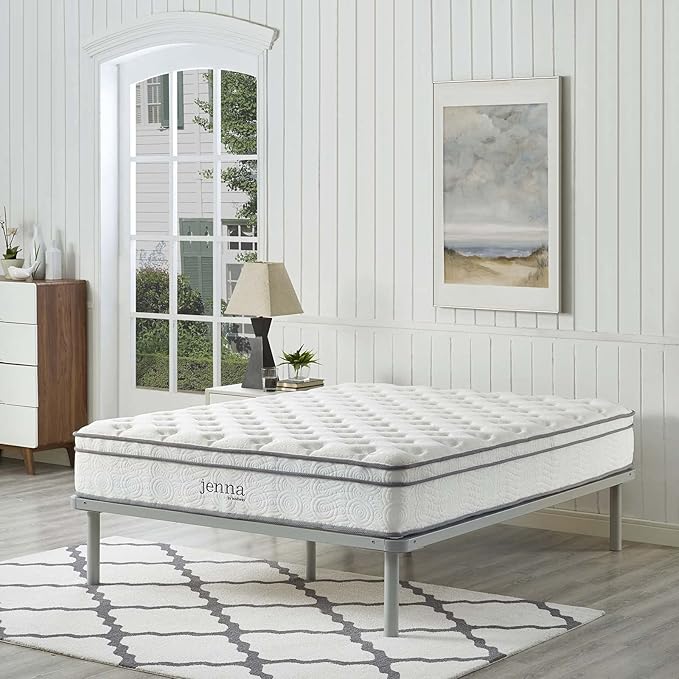 Modway Jenna 10” Innerspring and Memory Foam California King Mattress With Individually Encased Coils, White