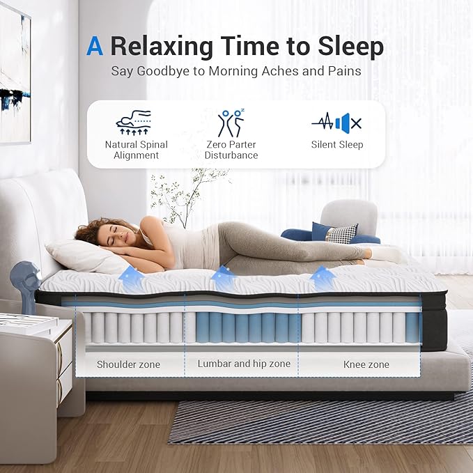 Avenco Full 12 Inch Hybrid Mattress - Medium Firm, CertiPUR-US Foam, Pressure Relief, Motion Isolation, Breathable Fabric