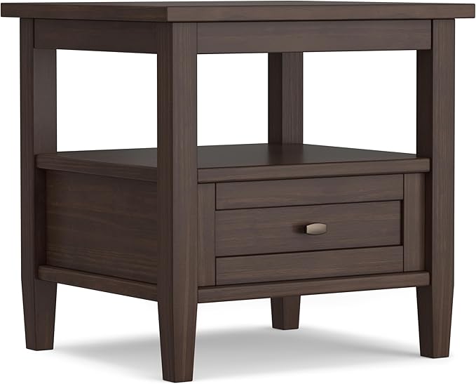 SIMPLIHOME Warm Shaker SOLID WOOD 20 inch Wide Rectangle Transitional End Table in Warm Walnut Brown for the Living Room and Bedroom