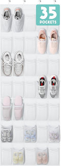 Tiblue Over The Door Shoe Organizer 35 Mesh Pockets Hanging Shoe Organizer Shoe Rack For Door Closet Entryway Bedroom Pantry Organizer - Shoe Holder Hanger For Sneakers, Women High Heeled Shoes White