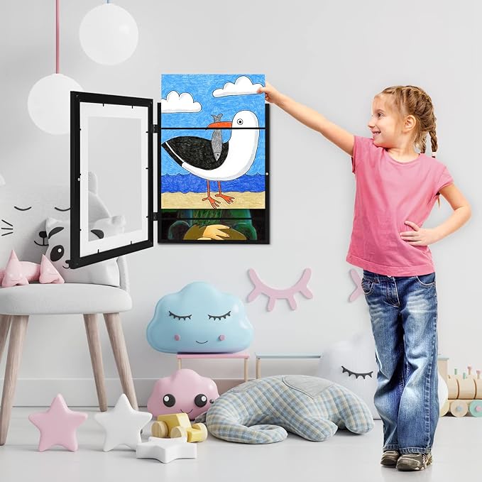 [3 Pack] Kids Art Frames, 10x12.5 Front Opening Kids Artwork Frames Changeable, Displays 8.5x11 With Mat and 10x12.5 Without Mat, Holds 50 Pcs, for 3D Picture, Crafts, Children Drawing, Hanging Art, Portfolio Storage