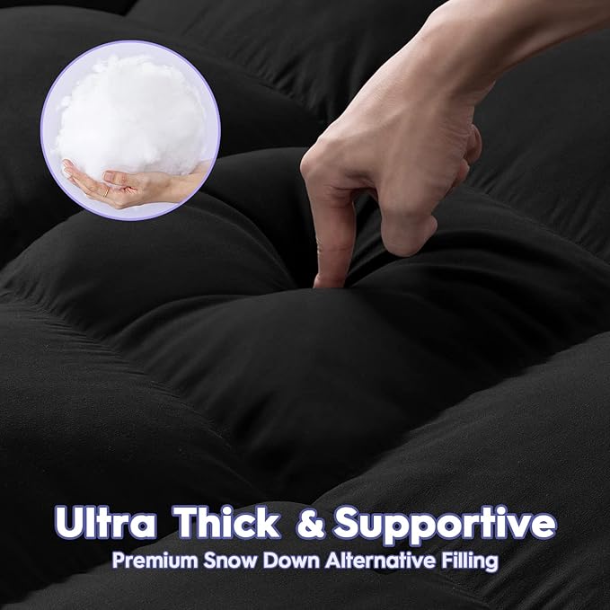 ABENE Mattress Topper King for Back Pain Relief, Extra Thick Mattress Pad Pillowtop, Soft Mattress Protector Cover with 8"-21" Deep Pocket, Overfilled Down Alternative Filling (Black, King)