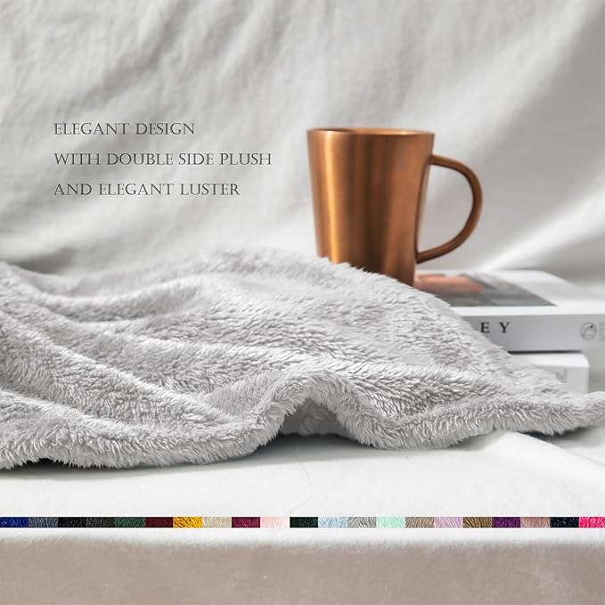 Exclusivo Mezcla Plush Fuzzy Fleece Bed Blanket Twin Size, Super Soft, Fluffy and Warm Blankets, Suitable for All Seasons (Light Grey, 90x66 Inches)