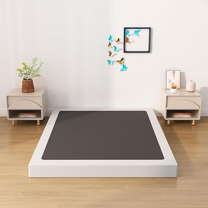 King Box Spring Bed Base 4 inch, Low Profile Metal Box Spring King with Fabric Cover, 3000 Lbs Max Weight Capacity Mattress Foundation, Noise-Free, Easy Assembly