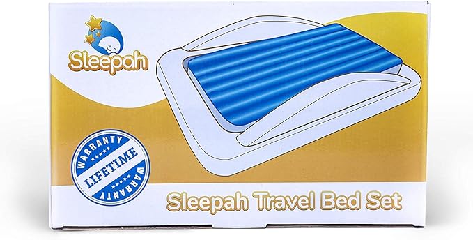 Sleepah Inflatable Toddler Travel Bed Portable Kids Air Mattress Set w Safety Rail Guards for Kids & Toddlers – Includes Pump, Carry Case, Pillow & More - Perfect Transitional Cot Coral
