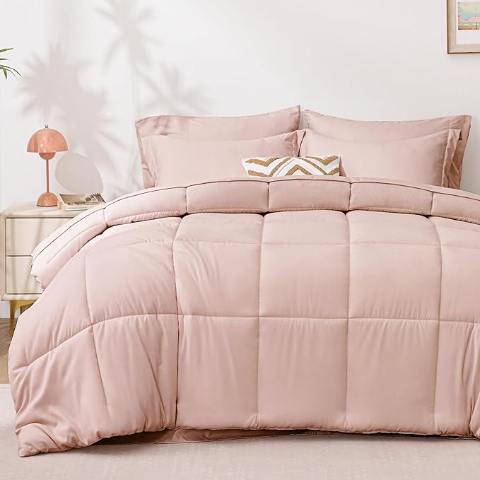 Love's cabin Twin XL Comforter Set Blush Pink, 5 Pieces Twin XL Bed in a Bag, All Season Bedding Sets with 1 Comforter, 1 Flat Sheet, 1 Fitted Sheet, 1 Pillowcase and 1 Pillow Sham
