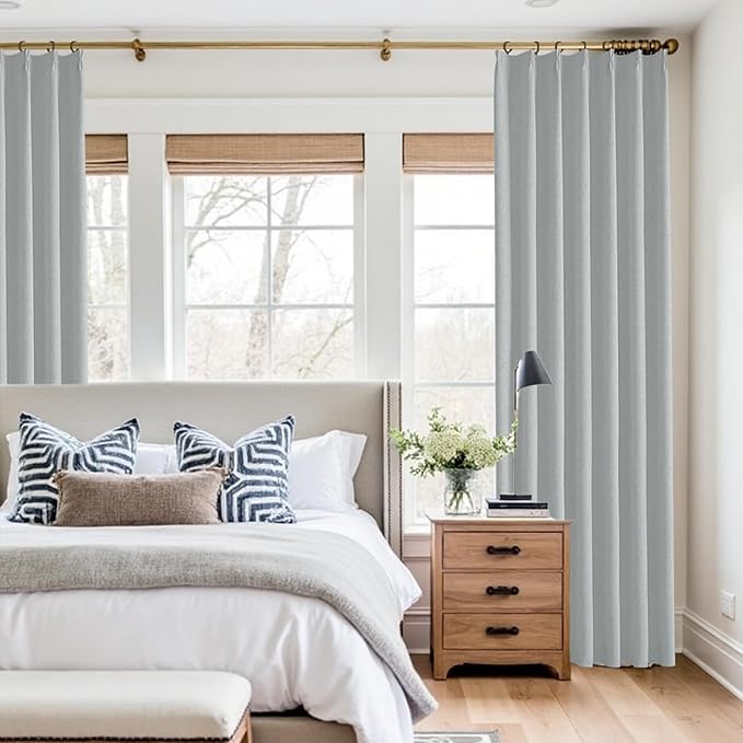 KangBang Pinch Pleat Grey Blackout Curtains 96 Inches Long, Linen Pinch Pleated Drapes for Living Room Office with Hooks Track System, Aesthetic Boho Vertical Home Decor(2 Panels,42Wx96L, Fog Grey)