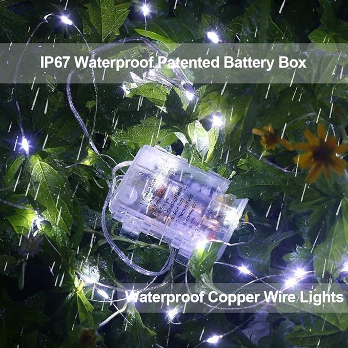 Homemory 2 Pack 20 Ft 60 LED Fairy Lights Battery Operated String Lights with Remote Waterproof 8 Modes Firefly Twinkle Christmas Lights for Christma Tree Wreath Decorations(Cool White)