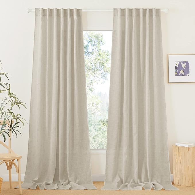 RYB HOME Semi Sheer Curtains 102 inches Long, Back Tab Light Filtering Half Privacy Window Curtains & Drapes for Bedroom Living Room, Angora, W 52 x L 102 inches, 2 Panels Set