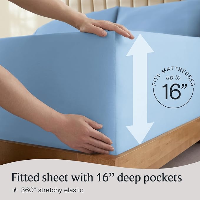 LuxClub 4 PC King Sheet Set, Breathable Luxury Bed Sheets, Deep Pockets Wrinkle Free Cooling Bed Sheets Machine Washable Hotel Bedding Silky Soft - Sky King