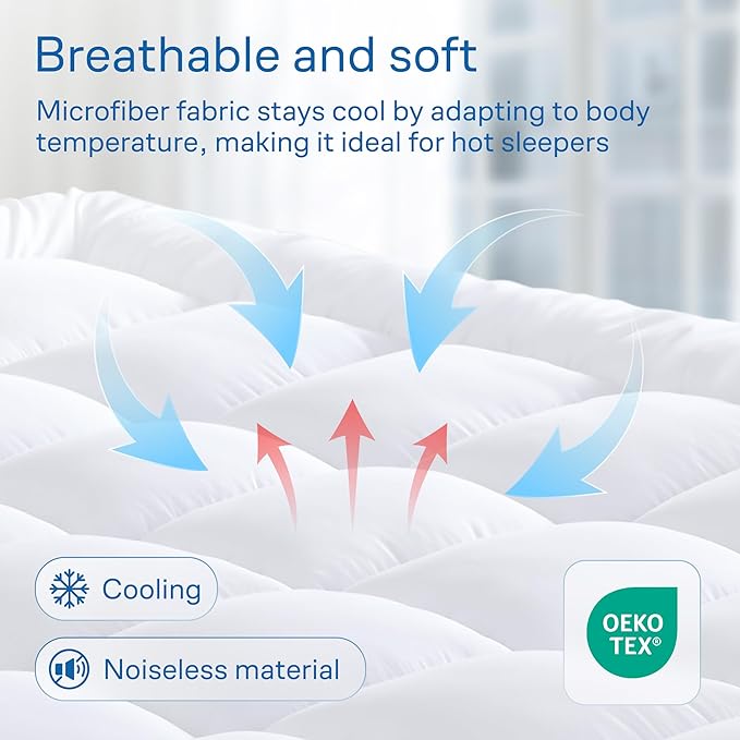 Niagara Mattress Topper Twin - Cooling Breathable Pillow Top Mattress Pad for Back Pain Relief - Deep Pocket Topper Fits 8-20 Inches Mattress