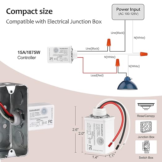 Suraielec Wireless Light Switch and Receiver Kit, 15A High Power, No Wiring, No Interference, 100ft RF Range, Expandable Remote Control Wall Switches for Lamp, Ceiling Light, Fan, Outdoor Lighting