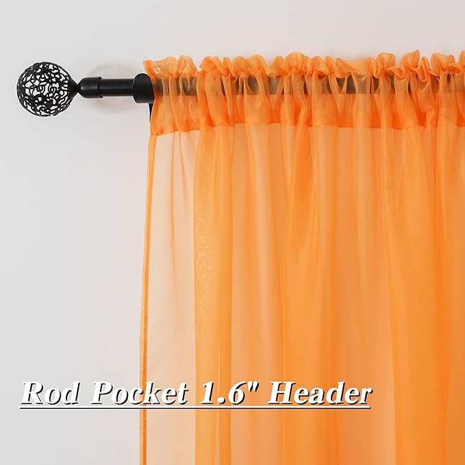 HUTO Orange Sheer Curtains 84 inches Long for Bedroom Top Rod Pocket Sheer Window Panels Curtains for Nursery Living Room 52 by 84 Inch Length Set of 2
