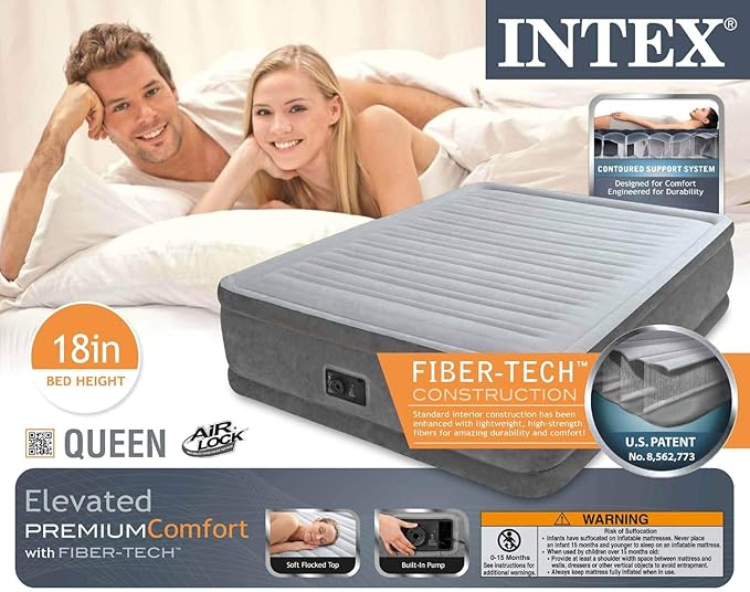 Intex Comfort Plush Elevated Dura-Beam Airbed with Built-in Electric Pump
