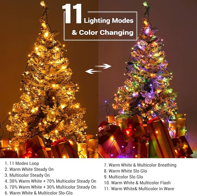 Brizled Christmas String Lights, 279ft 800 LED Color Changing Christmas Lights with Remote, 11 Modes Tree Light Warm White & Multicolor Green Wire Xmas Lights Outdoor for Xmas Party Home