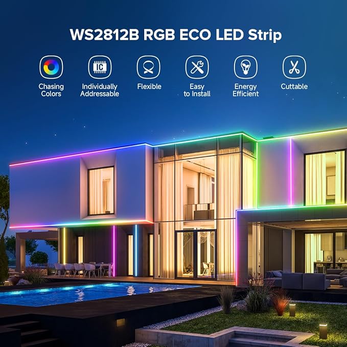 SEZO WS2812B LED Strip Light 3.3FT 60Pixel/M 60LEDs DC5V Individual Addressable LED Strip SMD5050 RGB Dream Color Programmable LED Light Strip Flexible IP30 Non-Waterproof White PCB