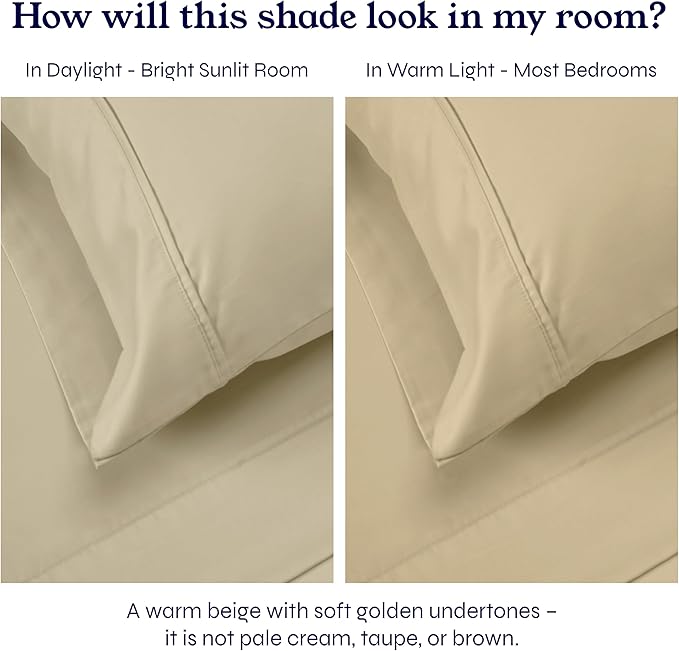California Design Den King Size Sheets Set - Soft 400 Thread Count Sateen, Natural 100% Cotton Sheets with Deep Pockets, Breathable, Cooling and Durable Bedding Set - Beige (Golden Tone)