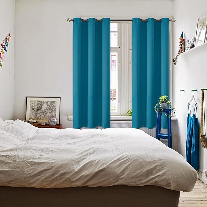 BGment Blackout Curtains - Grommet Thermal Insulated Room Darkening Bedroom and Living Room Curtains, Set of 2 Panels (42 x 63 Inch, Peacock Blue)