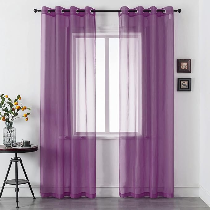 DUALIFE Purple Curtains 108 Inches Extra Length for Living Room Set of 2 Panels Grommet Window Semi Voile Drapes Dark Purple Sheer Curtains for Kids Girls Bedroom Decor Royal Purple 52x108 Inch Long