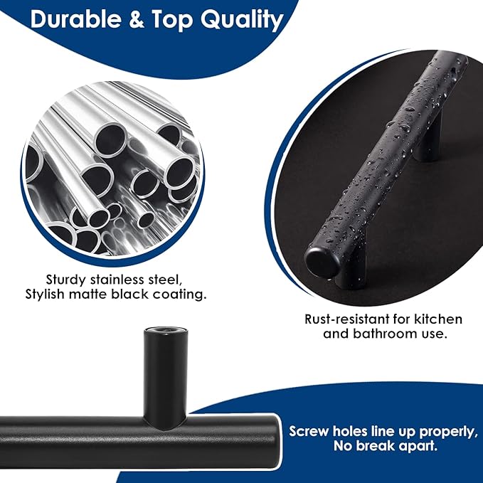 HBL' 24 Pack | 3 Inch Center to Center Matte Black Cabinet Pulls Kitchen Cabinet Handles,Made of Stainless Steel,Ideal for Cabinet,Drawer,Cupboard and Wardrobe.