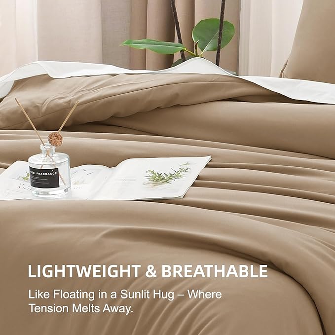 Litanika Comforters Taupe Super King Plus Size, 3 Pieces Lightweight Solid Bedding Set & Collections, All Season Fluffy Bed Set (128x120In Comforter & 2 Pillowcases)