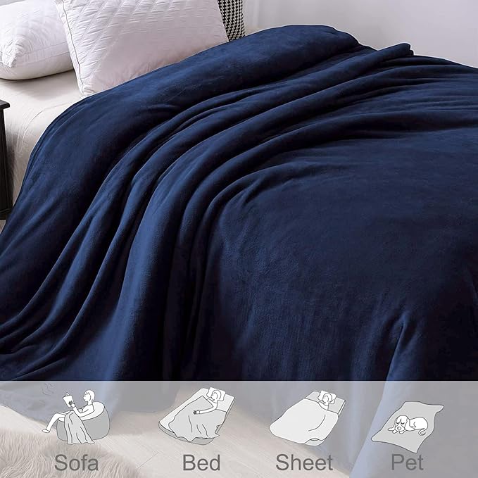 Exclusivo Mezcla Fleece Blanket Queen Size for Bed, Super Soft and Warm, All Season Use, Cozy, Plush, Lightweight, 90x90 Inches, Navy Blue