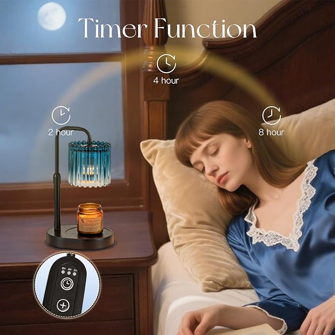 Candle Warmer Lamp with Timer: Navy Blue Candle Warming Lamp with 2 Bulbs Height Adjustable Wax Melt Dimmable Bedroom Decor Christmas Gift for Women