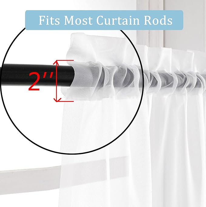 OWENIE White Sheer Curtains 108" inches Length 2 Panels Set, Sheer Curtains Rod Pocket Voile Drapes for Living Room, Airy Soft-Touching Drapes, 2 PCS Panels, Each 42" W x 108" L