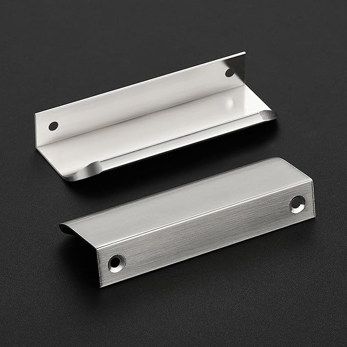 Ravinte Hardware 6 Pack Silver Cabinet Handles, 4 Inch (102mm) Finger Edge Pulls, 3 Inch Hole Center, Finger Pulls for Cabinets