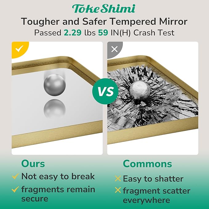 TokeShimi 30x36 Brushed Gold Mirror for Bathroom,Modern Bathroom Vanity Mirror,Tempered Glass,Gold Aluminum Framed Mirror(Horizontal/Vertical)