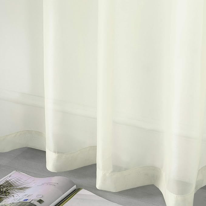 DUALIFE 54 Inches Long Cream Beige Sheer Grommet Curtains for Nursery Small Windows Short Drapes 2 Panels Set Light Filtering Semi Sheer Farmhouse Style Curtains 52 X 54 Inch Long Ivory