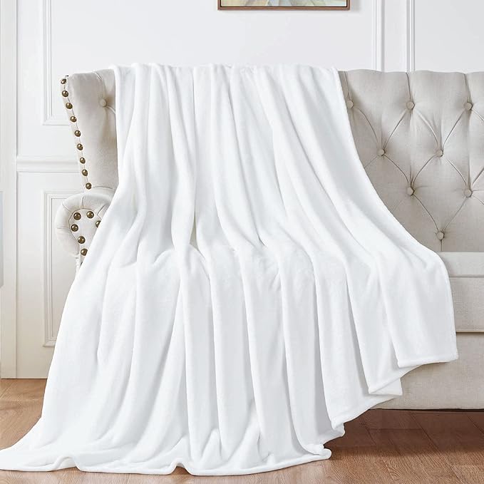 Walensee Fleece Blanket Plush Throw Fuzzy Lightweight (Twin Size 60x80 White) Super Soft Microfiber Flannel Blankets for Couch, Bed, Sofa Ultra Luxurious Warm and Cozy for All Seasons
