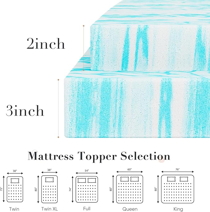 DUMOS Mattress Topper 3-Inch Gel Memory Foam Mattress Topper Twin XL, Soft Mattress Pads for Sleeper Sofa, RV, Camper, CertiPUR-US CertifiedBlue