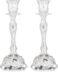 Sziqiqi Silver Plated Candlestick Holders Set of 2 Taper Candle Holders Deluxe Ornate Candle Holders for Shabbat Taper Candles, Candle Centerpiece, Wedding Candles, Christmas Candle, 7.4inch