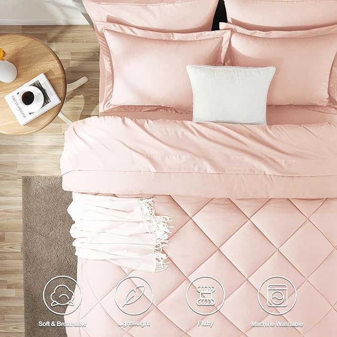 CozyLux Twin Comforter Set with Sheets Blush Pink - 5 Pieces Bed in a Bag Twin, All Season Bed Set for Girls and Boys, Bedding Set with Down Alternative Comforter, Sheets, Pillowcase & Sham
