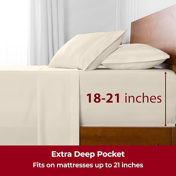 Mellanni Extra Deep Twin Sheets - 3 PC Iconic Collection Bedding - Hotel Luxury, Ultra Soft, Cooling Bed Sheets - Wrinkle, Fade, Stain Resistant (Twin, Golden Ivory)
