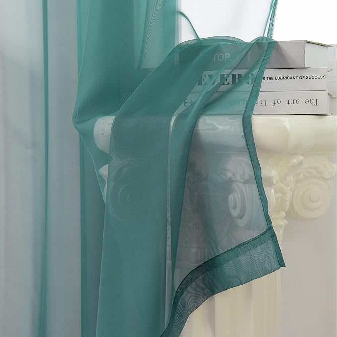 HUTO Dark Teal Green Sheer Curtains 54 inches Long for Bedroom Top Rod Pocket Sheer Window Panels Curtains for Nursery Living Room 52 by 54 Inch Length Set of 2