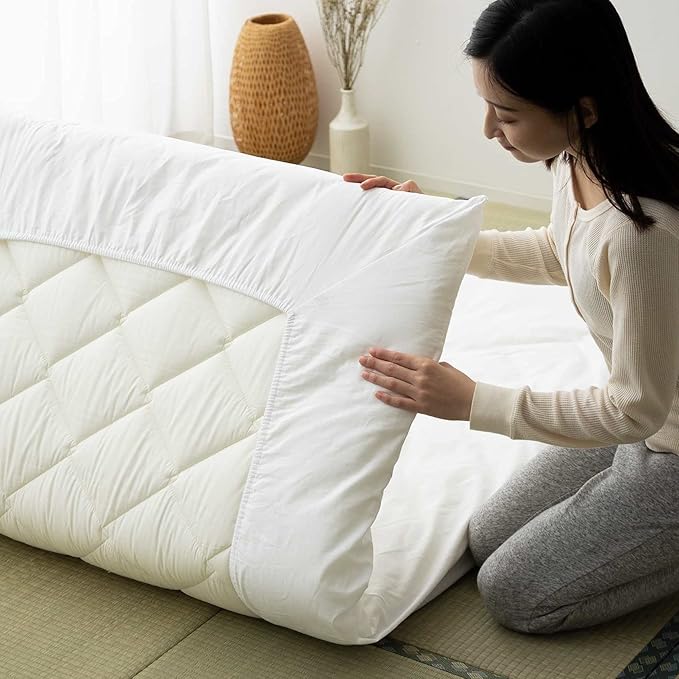EMOOR Japanese Futon Mattress CLASSE & Fitted Sheet PRESSO Twin Made in Japan, Cotton (Gray) Foldable Floor Sleeping Bed Tatami Mat