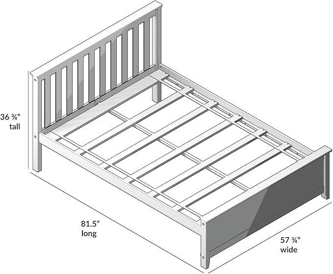 Max & Lily Full Size Bed Frame with Slatted Headboard, Solid Wood Platform Bed for Kids, No Box Spring Needed, Easy Assembly, Blue