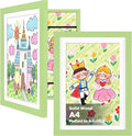 KINLINK A4 Kids Art Frames Set of 2, Solid Wood Kids Artwork Frames Changeable with Acrylic Front Opening Holds 150 Pictures, Art Frame for Kids Artwork with Mat or without Mat, Light Green