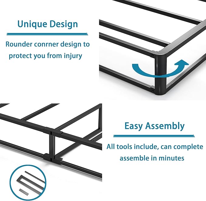 Twin Size Box Spring and Cover Set, 9 Inch High Profile Metal BoxSpring, Heavy Duty Structure Mattress Foundation, Noise Free, Non-Slip, Easy Assembly