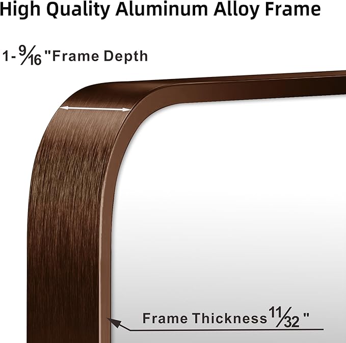 20"x30" Brushed Bronze Bathroom Mirror for Wall, Rounded Rectangle Mirror with Brown Metal Frame Hanging for Bathroom Entryway Vanity,Living Room,Bedroom,Vertical or Horizontal