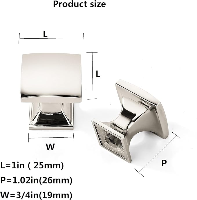 Khtumeware 10 Pack 1 Inch Polished Nickel Cabinet Knobs - Zinc Drawer Pulls for Kitchen, Dresser - Square Handles