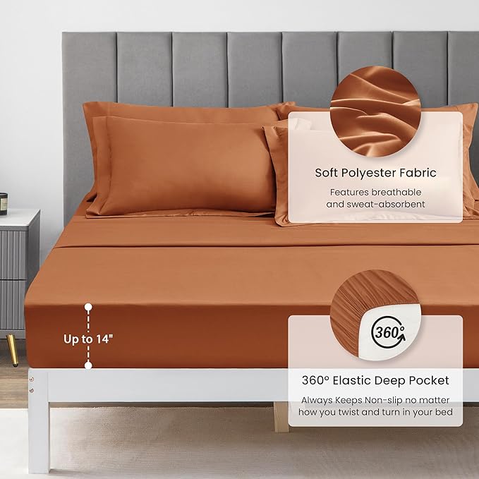 Love's cabin California King Comforter Set Terracotta, 7 Pieces California King Bed in a Bag, All Season Bedding Sets with 1 Comforter, 1 Flat Sheet, 1 Fitted Sheet, 2 Pillowcase and 2 Pillow Sham