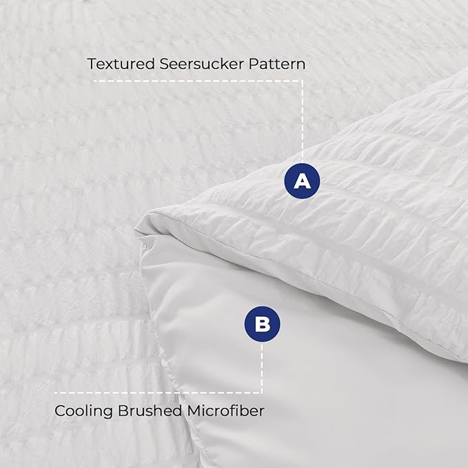 HYMOKEGE White California King Comforter Set Seersucker 7 Pieces, All Season Luxury Bed in a Bag for Bedroom, Bedding Set with Comforters, Sheets, Pillowcases & Shams