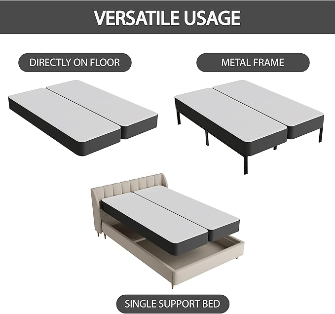 Nutan Inch Sturdy Box Spring for Mattress Support-Durable and Fully Assembled, Natural Wood Queen, Gray, 8" Foundation