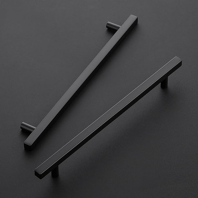 Ravinte Cabinet Handles 5 Pack - 10 Inch Matte Black Square Pulls, Kitchen Hardware 12-1/2 Inch Overall Length, Drawer Pulls