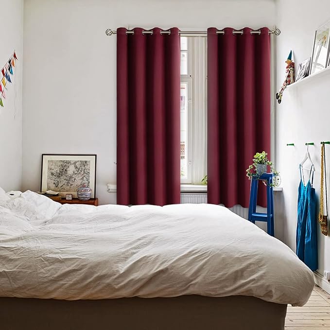BGment Blackout Curtains for Bedroom - Grommet Thermal Insulated Room Darkening Curtains for Living Room, Set of 2 Panels, Each 46 x 63 Inch, Burgundy Red